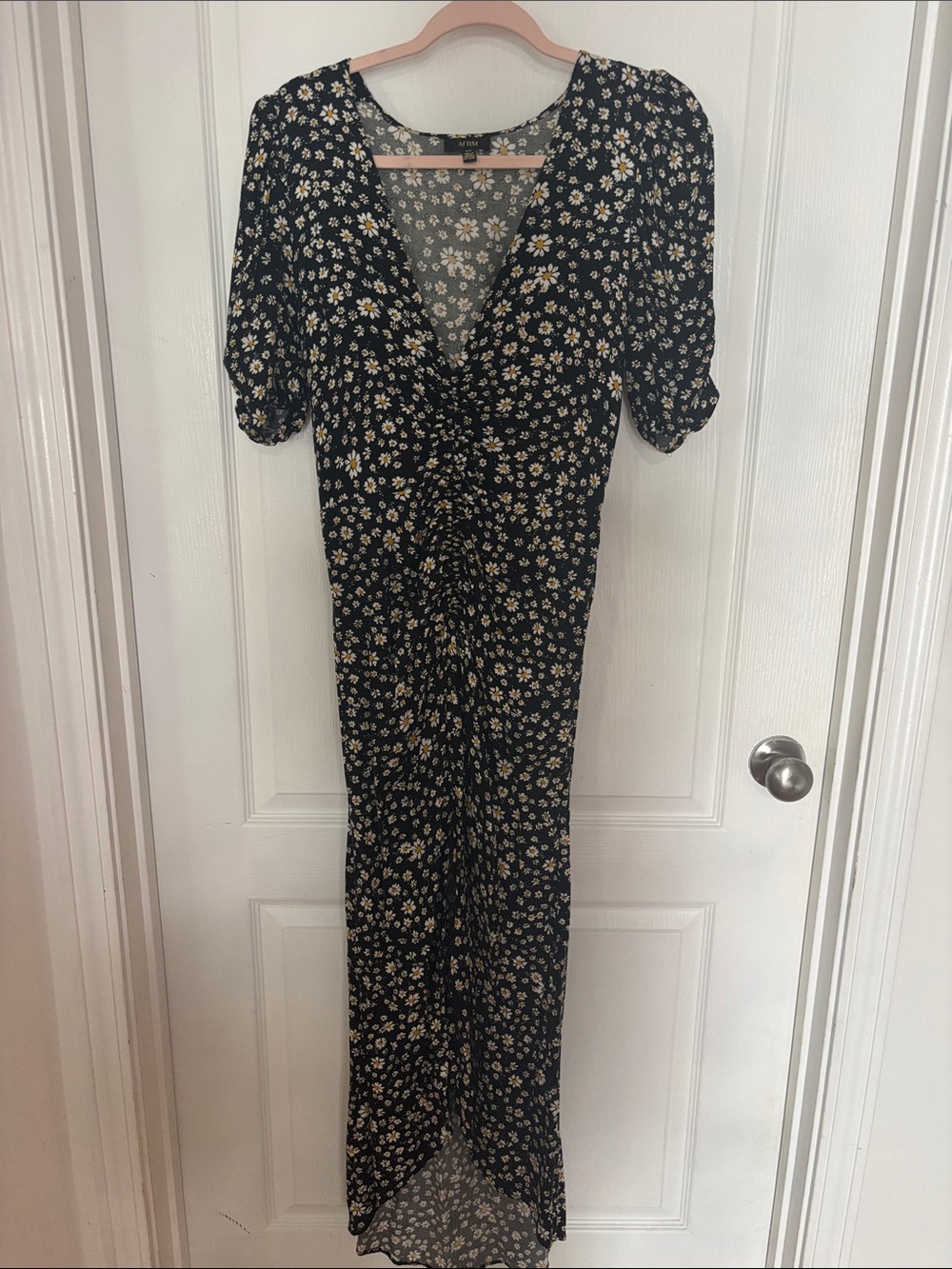 AFRM Black Daisy Print V-Neck Maxi Dress